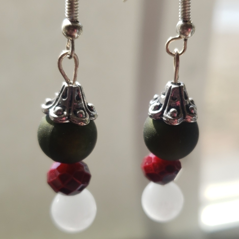 Silver, Olive Green Designer Earrings⭐️